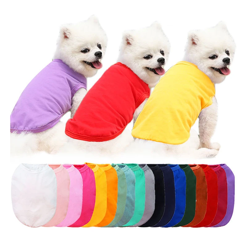 

Wholesale Summer Cheap Cotton Plain Color Pet dog Clothes Blank Dog T Shirt, Customized color