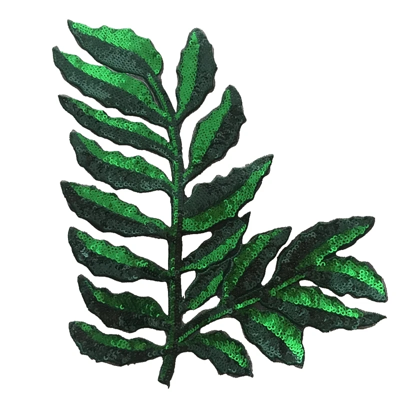 

New green leaf Sequin patch dress jeans large Sequin leaf embroidery Decal Sticker DIY