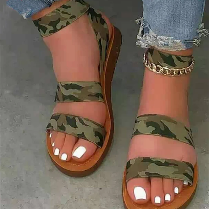 

2020 New summer women's one-word camouflage sandal