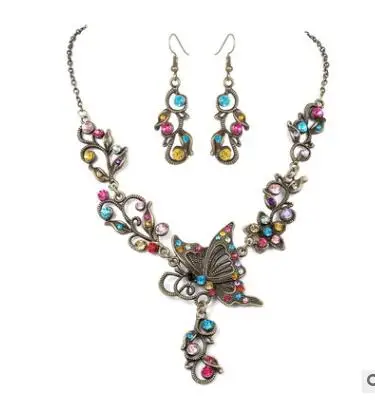 

Retro Butterfly Crystal Rhinestone Bridal Necklace Earrings Set Womens Jewellery