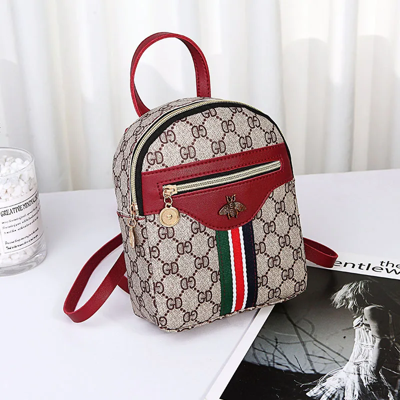 

RTS Factory Ladies Leather Backpack Bags Girls Fashion Retro Printing Small Shoulder Handbags For Women