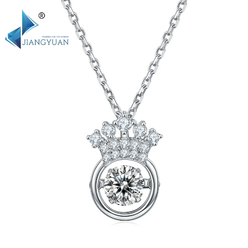 

OLDL Jiangyuan hot sale queen's crown pendant moissanite diamond S925 necklace for women