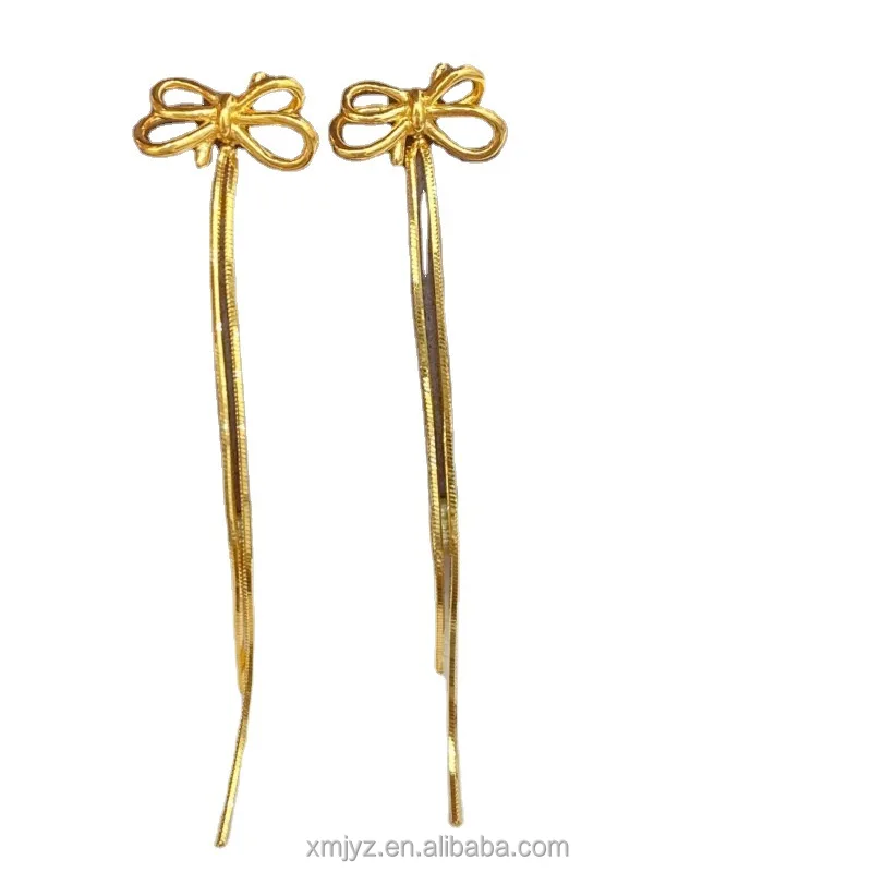 

Certified In Stock Wholesale 5G Gold Bow Earrings Pure Gold 999 Earrings New Studs Snake Bone Tassel Eardrops Ear Hooks