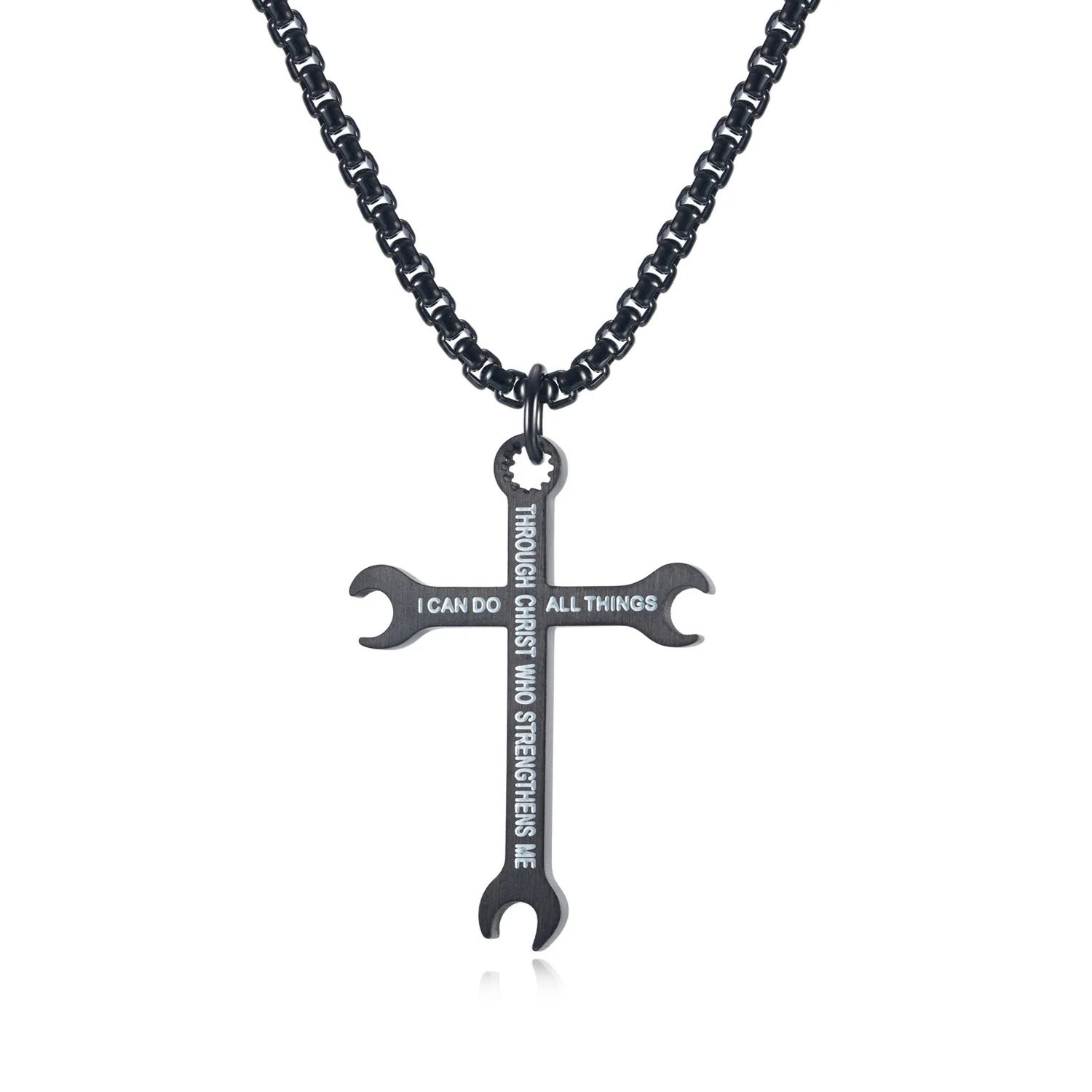 

New fashion inspired jewelry stainless steel spanner cross pendent necklace