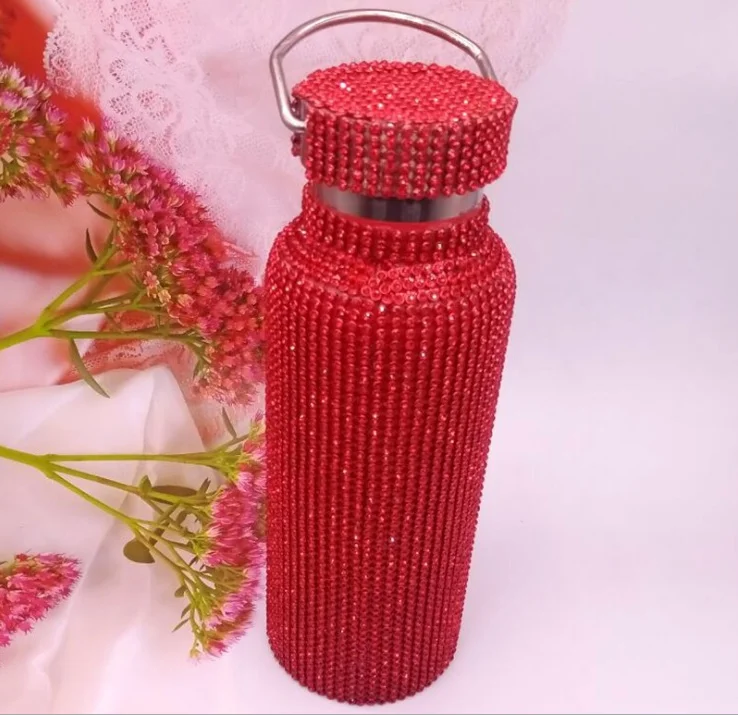 

Creative Portable Handle Rhinestone Diamond Bling Bling 304 Stainless Steel Vacuum Thermos Water Bottle, Black