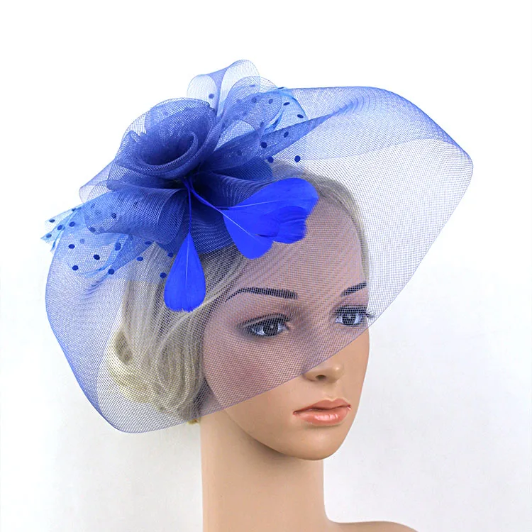 

Factory Direct Supplies Fashion Hair Band's Hair Ties Deluxe Bowknot Blue Fascinator Hat New Hairnet for Women Girls