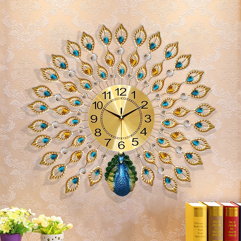 

jam di Hot Sale Resin Head 3D Peacock Wall Clock Metal Night Light Clock For Home Decoration 2 wanduhr