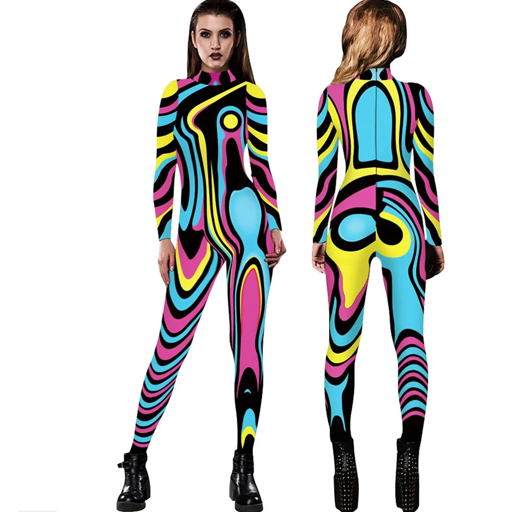 

New Style Zipper Pullover Long Sleeve Mujer One Piece Maillot Cosplay 3D Bodycon Jumpsuit, Customed color acceptable