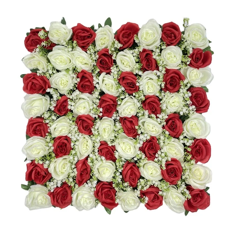 

DFK0023-1 Square Red And White Roses Backdrop Artificial Flower Wall For Wedding Party Floral Decor, Picture shows
