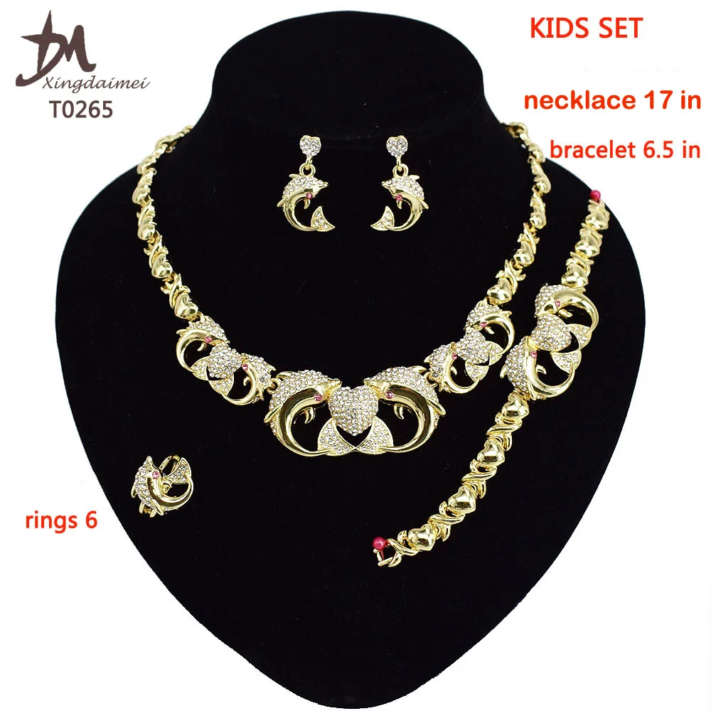 

T0265 Latest design Christmas gift cute girl Dolphin kids jewelry set, 18k gold