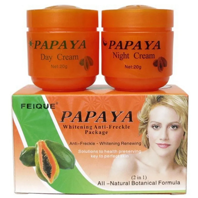 

2Pcs/Set 20gDay Cream + 20g Night Cream Papaya Dark Skin Whitening Face Cream Anti Freckle Lighten Spot Pigment Freckles