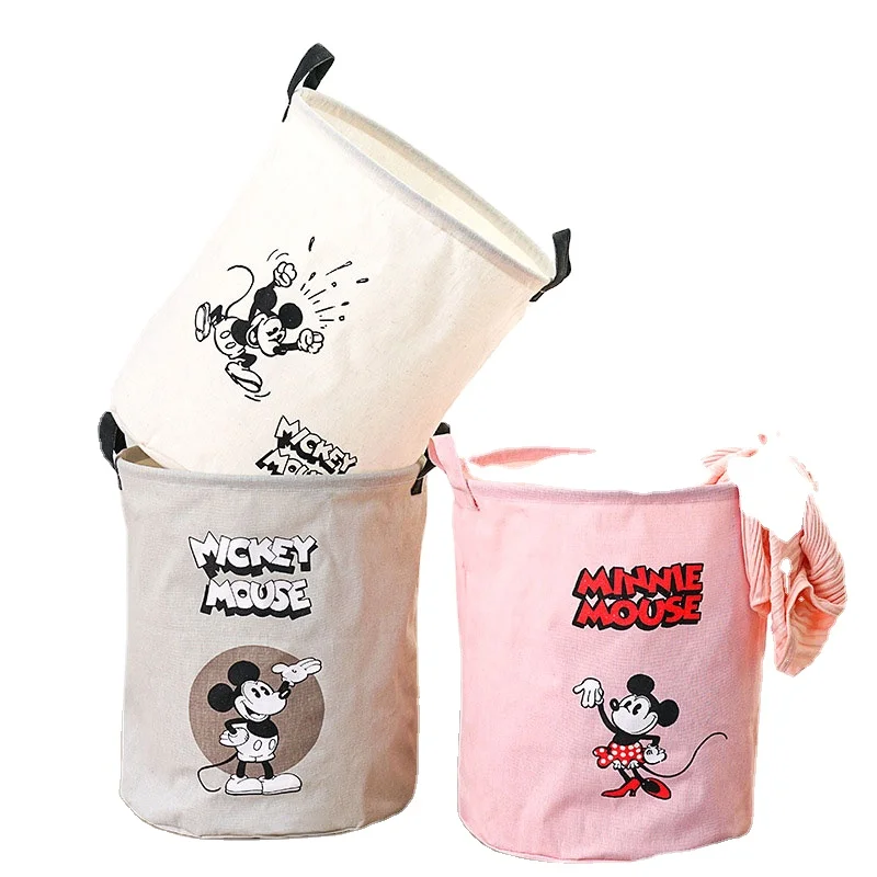 

Disney Original Mickey Mouse Fabric Cylinder Basket Dirty Clothes Storage Basket Toy Folding Household Laundry Pocket