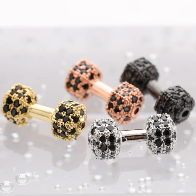 

Jet Diamond Insert Silver Plated Brass Bumbbell Charm for Bracelet Making