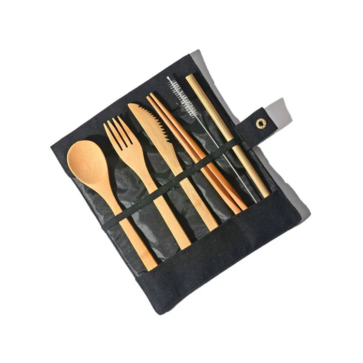 

Wholesale Travel Eco Friendly Reusable Organic Bamboo Cutlery Sets With Knife Fork Spoon Chopsticks Straw Brush