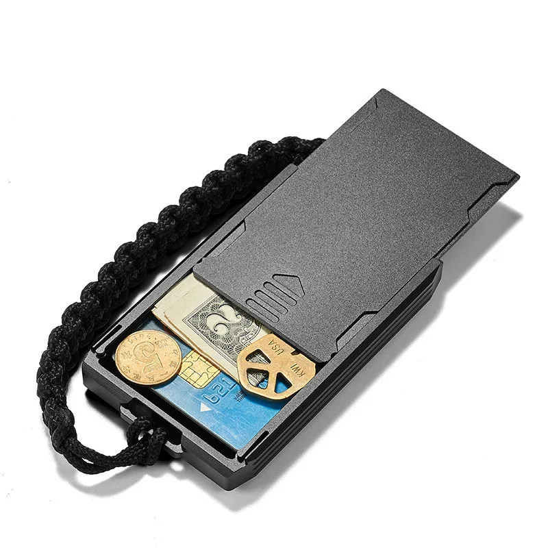 

Luxury Brand Design Minimalist Wallet for Men RFID Blocking Metal Card Holder Wallet With Chain, Black/silver