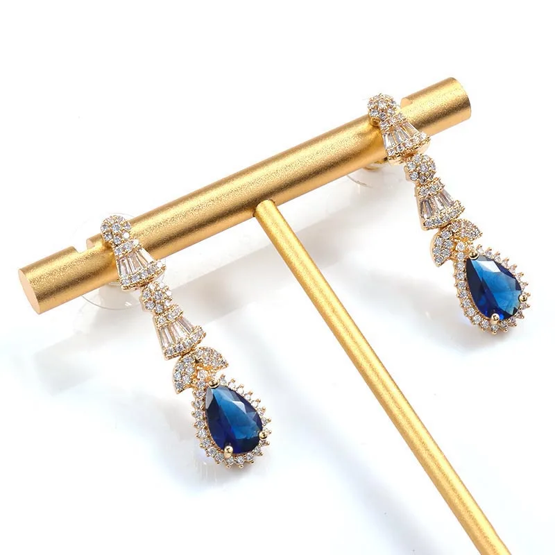 

2021 Vintage Jewelry Stud Earrings Gold Long Irregular Diamond Fashion 14K Moissanite&Pear Sapphire Gold Drop Earrings