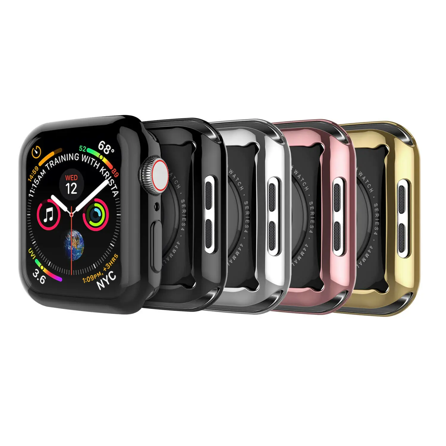 

4 Pack Apple Watch Series 5 4 3 2 Screen protector Case Cover 38mm/40mm/42/44mm, Black silver champagne gold rose gold