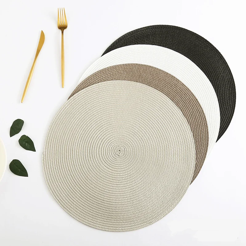 

PP Kitchen Round Placemats Dining Table Mat Non-slip Pad Heat Insulation Black Waterproof Coaster Cup Placemat