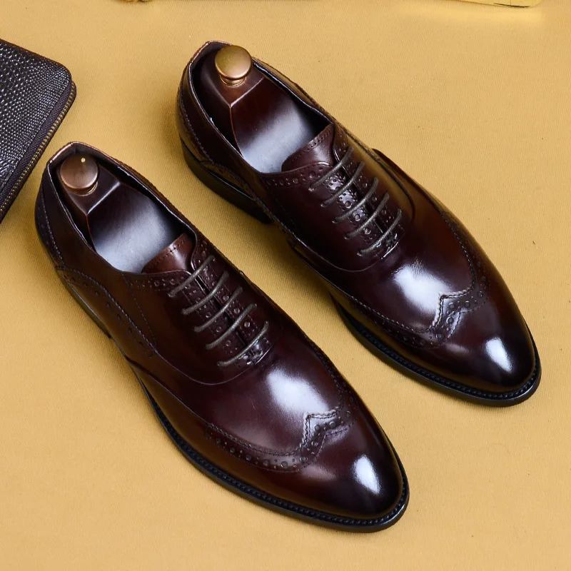 

Men's Pointed Toe Printed Leather Upper Dress Shoes Party Wedding Low-top Boots