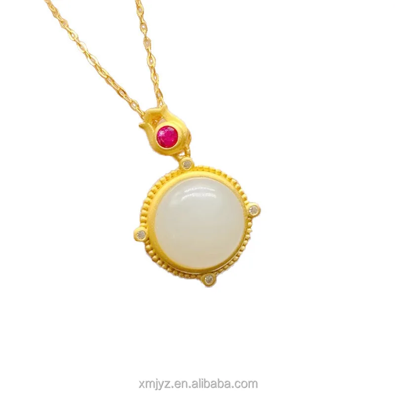 

Live Broadcast Of Silver Crossing Gold Inlaid Hetian Jade Egg Noodles Safe Buckle Pendant Necklace Natural Lady Necklace