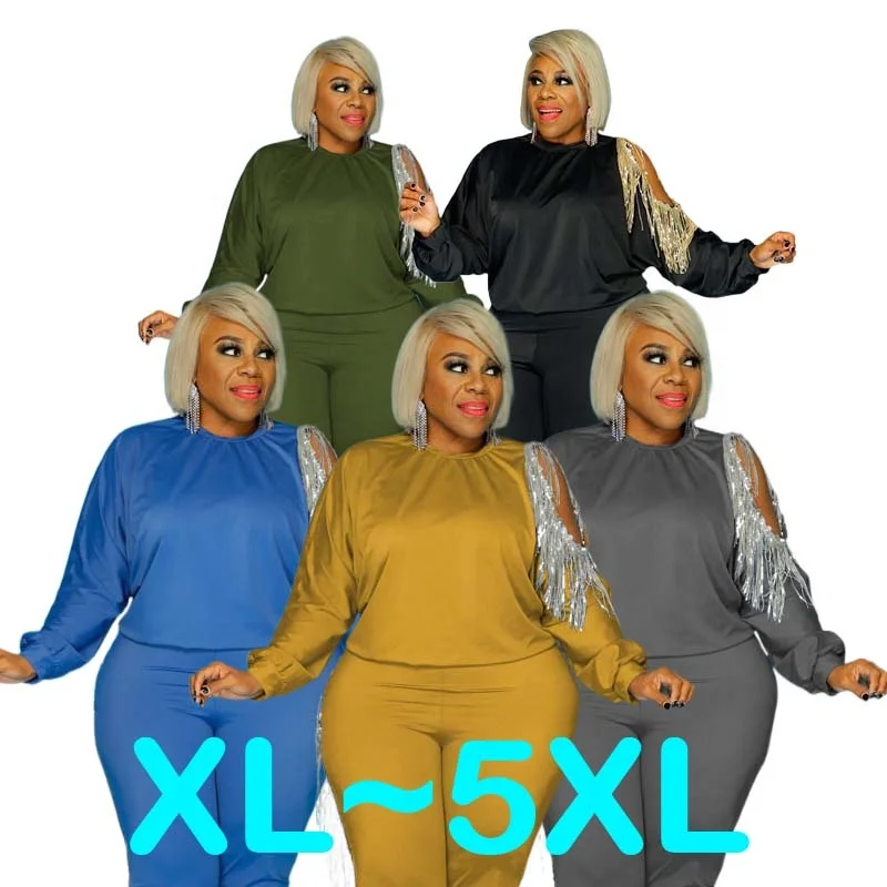 

2021 Basic Clothing Fashion Wholesale Squin Boutique Long Sleeve Top Pants Outfits Two Piece Set Women Clothing