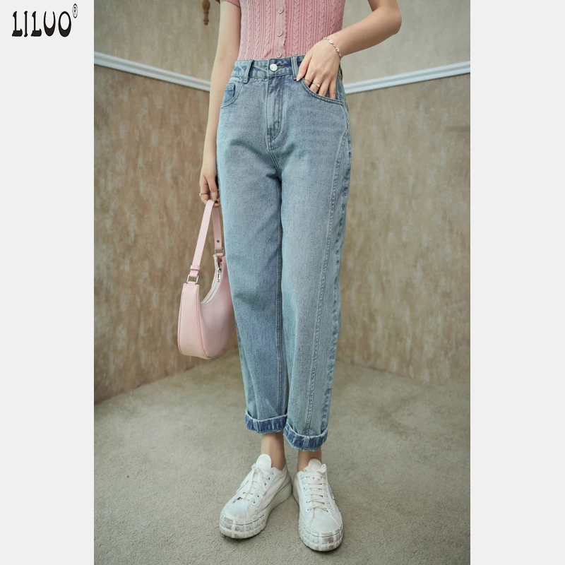 

Liluo Jeans Women's Summer 2021 New High Waist Loose Straight Pants Radish Pants Streetwear Female Clothing