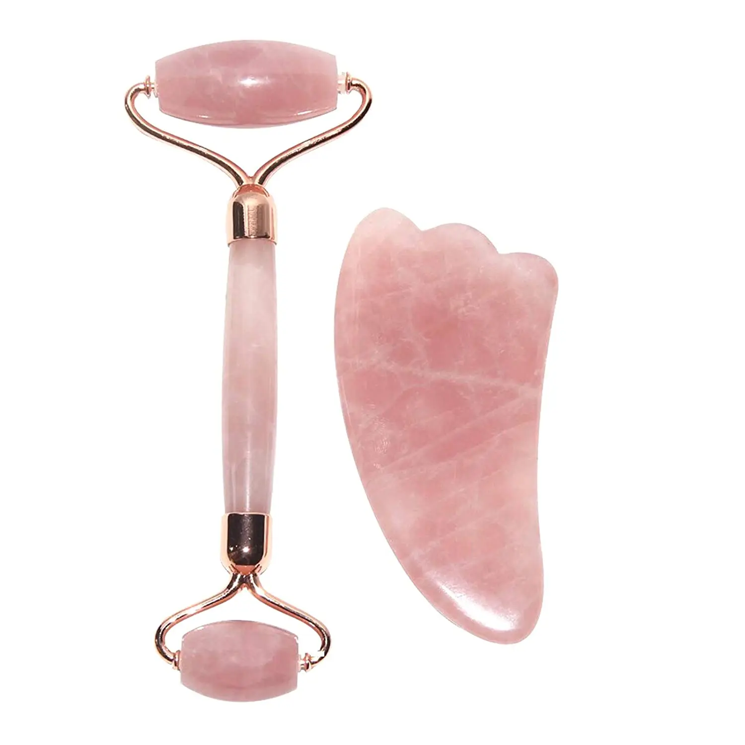 

2021 New rose quartz facial massage jade roller and gua sha tools set, Natural jade color