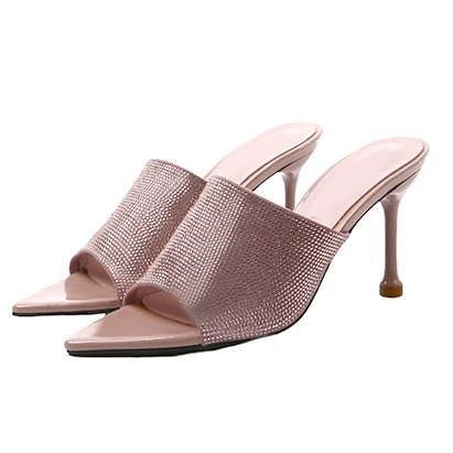 

Pointed slippers women's shoes high heels half slippers 2022 summer new fashion Rhinestone toe exposed sandals