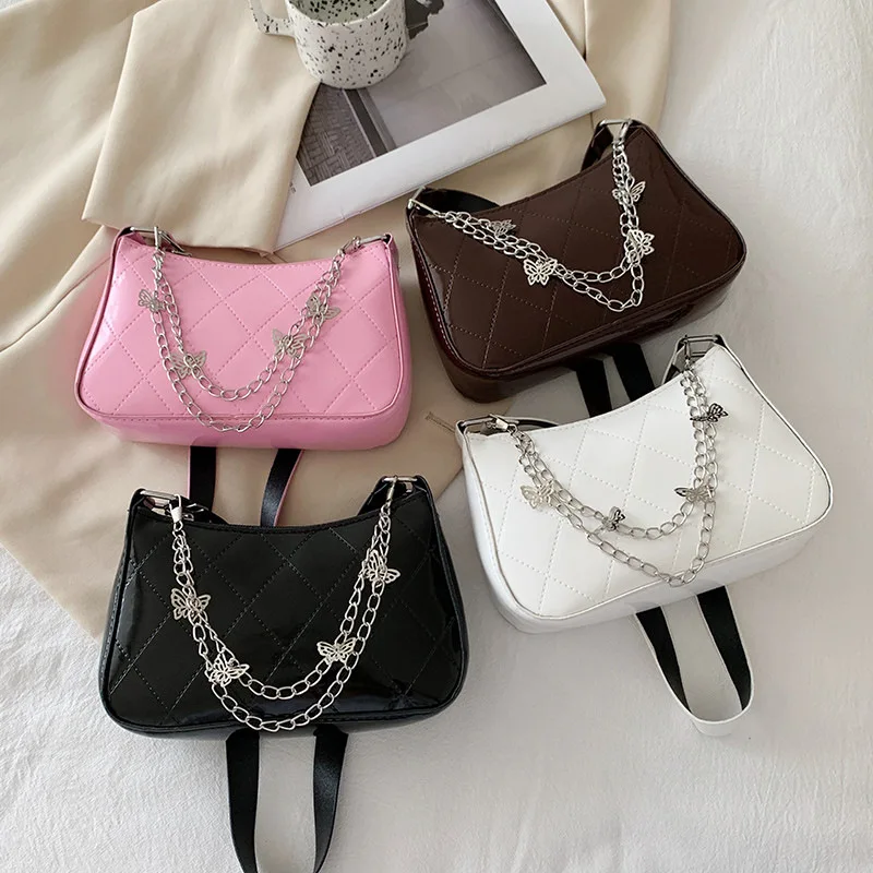 

HOT Selling Woman Single Shoulder Bag with Butterfly Chain Ladies Fashion Leather Underarm Bags Popular Diamond Lattice Handbag