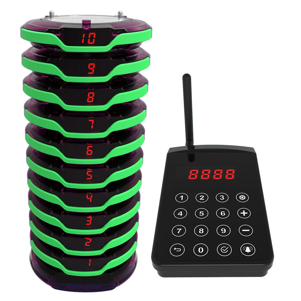 

10 Years Factory Strong Signal Vibrating Waterproof Wireless Restaurant Guest Buzzer Queue Calling Paging System Coaster Pager, Multiple