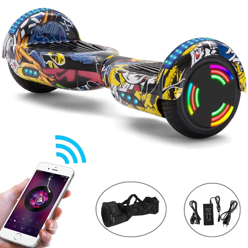 

Amazon Hip-hop 6.5 Inch Electric Scooters LED Remote Key 2Wheels Flash Self-balancing Scooter For kids Hoverboad, Graffiti yellow