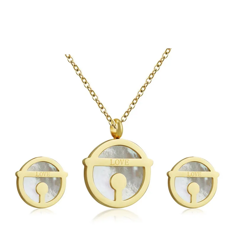 

Fashion Unique Classic Heart Zircon Touse Jewelry Gold Plated Necklace Earrings Ring Women's Bear Stainless Steel Jewelry Sets, Gold color