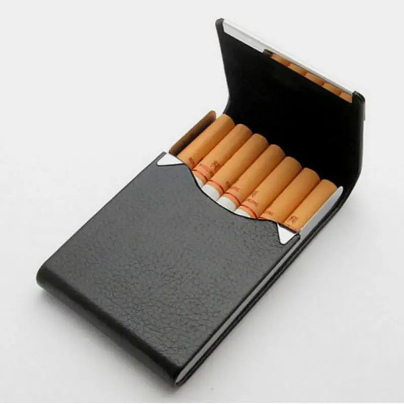 

Aluminum Cigar Cigarette Case Tobacco Holder Pocket Box Storage Container Stainless Steel Pu Card Smoking, As photo