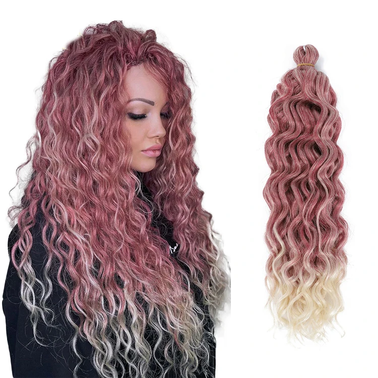

Ocean Wave Braiding Hair Extensions Crochet Braids Synthetic Hair Afro Curl Hawaii Ombre Curly Blonde Water Wave Braid For Women, All colors
