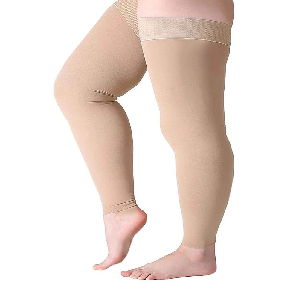 Nylon 23-32 MmHg Graduated Varicose Veins Medical Socks Thigh High Open Toe Stockings with Silicone Cuff and Compression