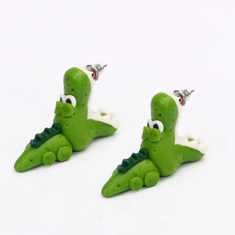 

Fashion animal soft pottery jewelry handmade green piranha earrings stud earrings for women, As picture