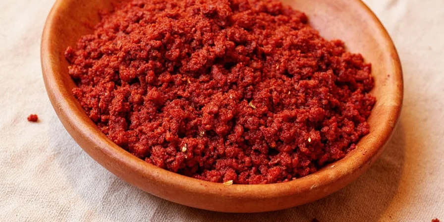 Dried guajillo peppers arranged on a wooden board