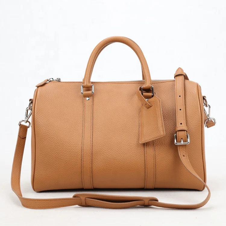 

Customized cow leather handbags ladies speedy style genuine leather bags Guangzhou handmade women purse, Tan brown