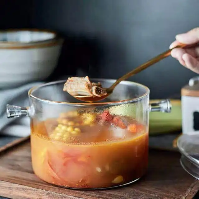 
Heat Resistant Thickening Glass Borosilicate Glass Cooking Pot with Cover 