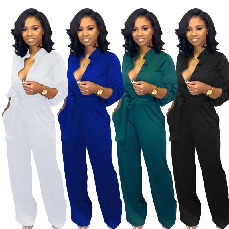 

2021 new product long-sleeved jumpsuit solid color one-piece jumpsuit