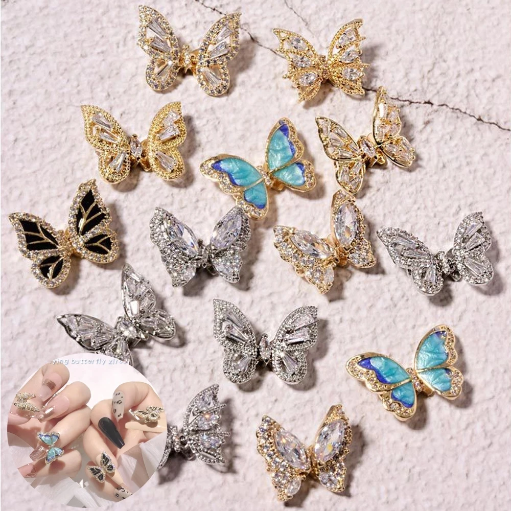 

3D DIY Flying Shaking Butterfly Zircon Alloy Nail Crystals Shining Rhinestone Nails Decoration Charms Jewelry Accessories