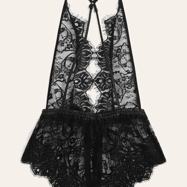 

Jay-Ution open crotch bodysuit full lace women's 1 piece bodysuit black crossdresser bodysuit