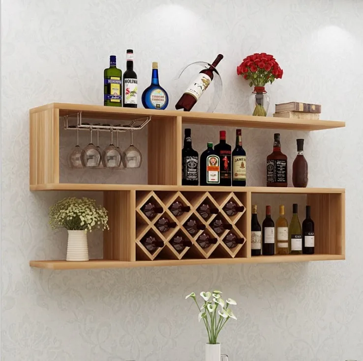 

Free sample home decoration solid wood wine rack on the wall, Wood color