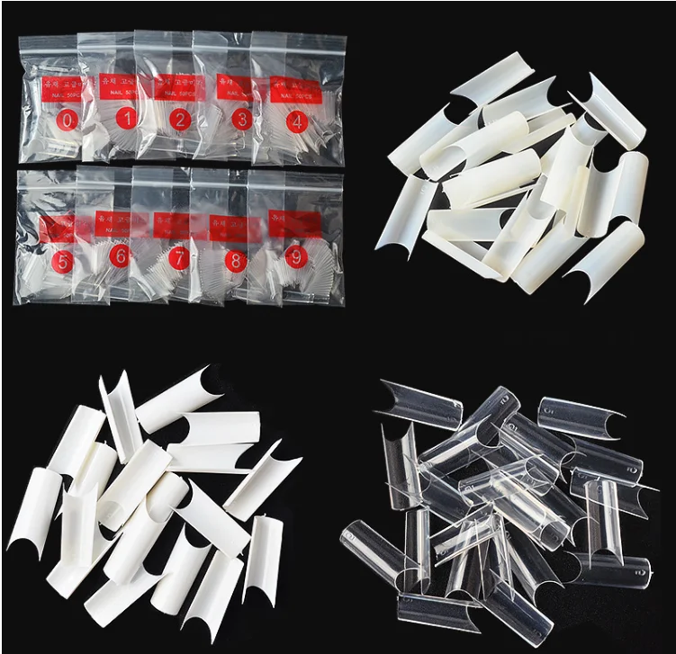 

Professional 500pcs acrylic full cover french nail tips natural transparent Clear Coffin False Coffin Press On Nails, Picture