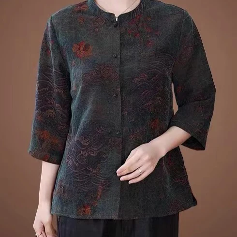 

Chinese Traditional Summer Long Flower Shirt 2021 new fashion Chinese style shirt