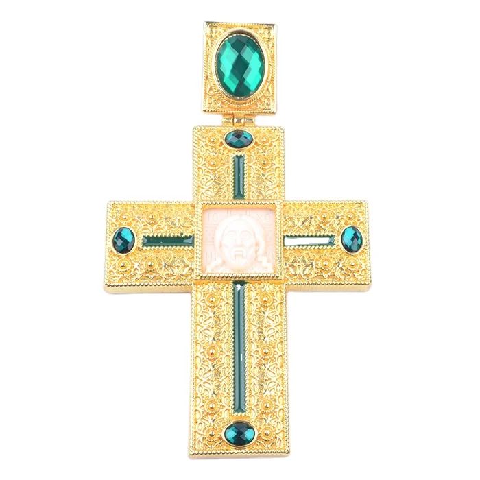 

Factory Gold Plated Large Bishop Alloy Customize Crystal Diamond and Jesus Icon of Orthodox Pectoral Cross