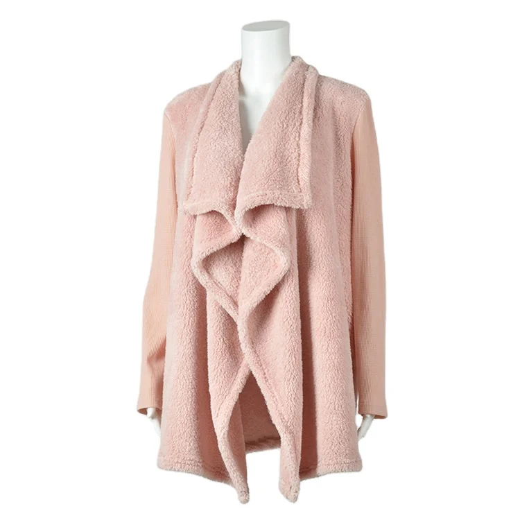 

Wholesale Ladies Winter Fashion Style Pink Double Rabbit Faux Fur Fabric Sleeve Stitching Jacket