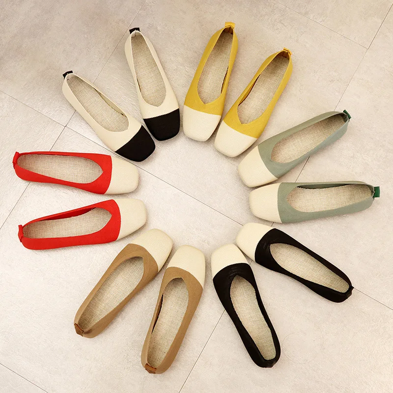 

wholesale rubber sole contrast color ladies office bridal flat shoes