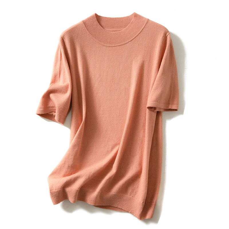 

High quality short sleeved sweater women t shirt round neck knitted sweater