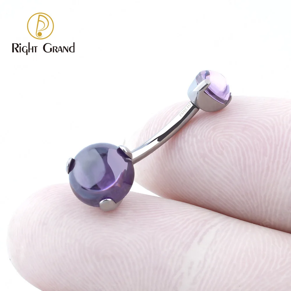 

Titanium Prong Set Amethyst Color Purple Zircon Belly Ring